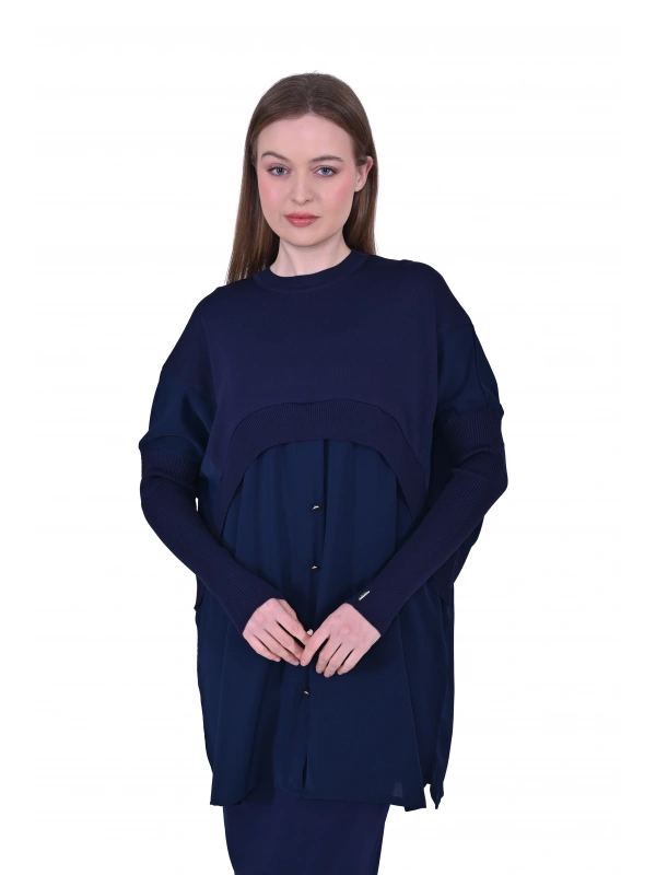 INVEE 6883 Kumaş/Triko Lacivert Tunik
