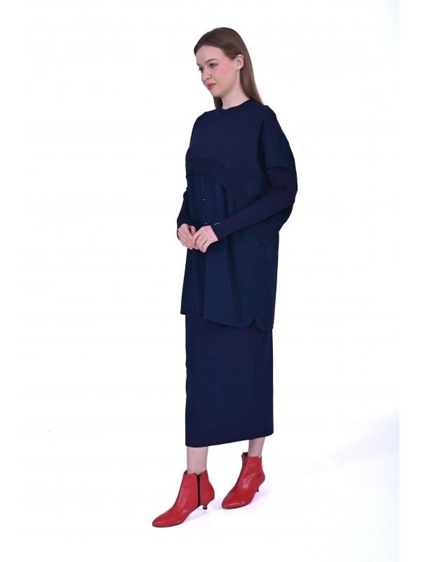 INVEE 6883 Kumaş/Triko Lacivert Tunik