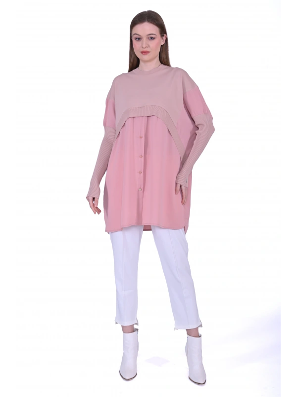 INVEE 6883 Kumaş/Triko Pudra Tunik