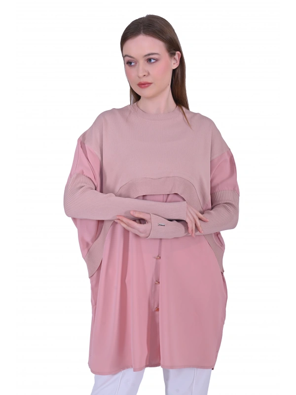 INVEE 6883 Kumaş/Triko Pudra Tunik
