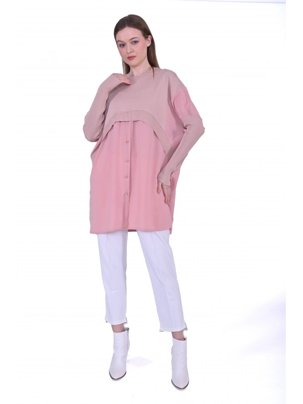 INVEE 6883 Kumaş/Triko Pudra Tunik