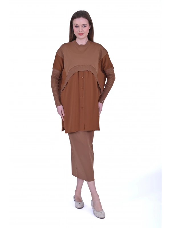 INVEE 6883 Kumaş/Triko Tarçın Tunik