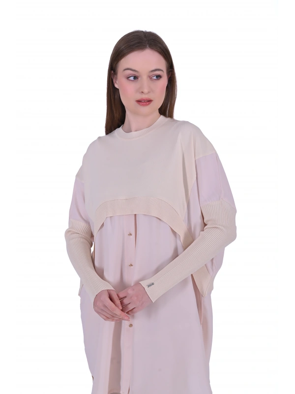INVEE 6883 Kumaş/Triko Vanilya Tunik