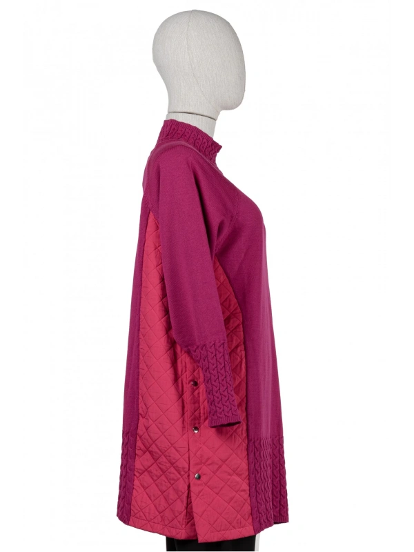 İNVEE 6884 Kapitone Detaylı Triko Tunik - Fuşya