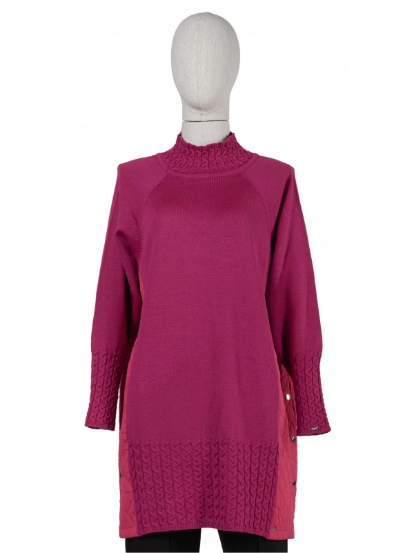 İNVEE 6884 Kapitone Detaylı Triko Tunik - Fuşya
