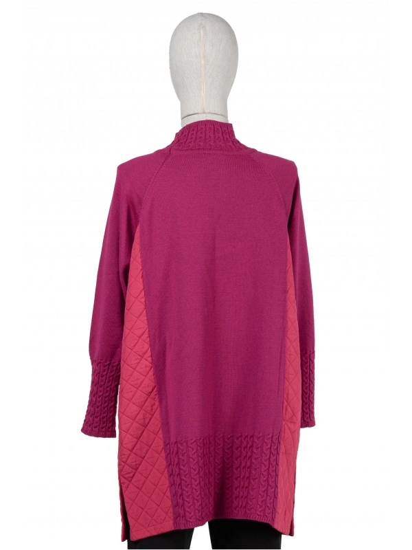 İNVEE 6884 Kapitone Detaylı Triko Tunik - Fuşya