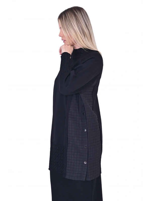 İNVEE 6884 Kapitone Detaylı Triko Tunik - Siyah