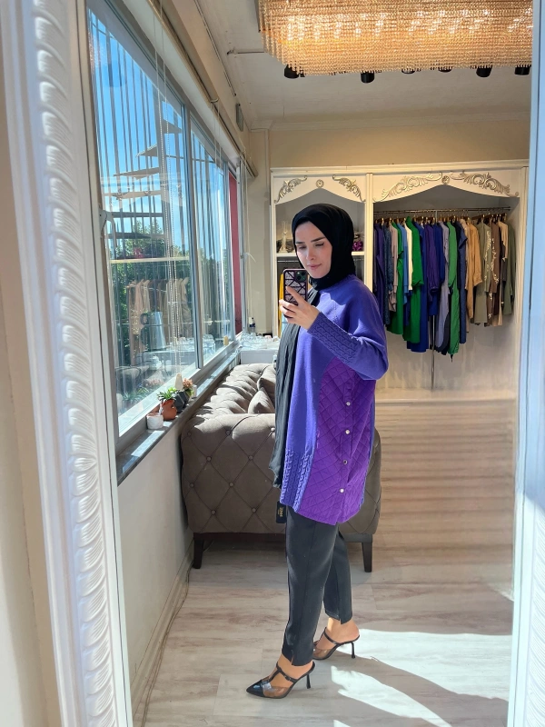 İNVEE 6884 Kapitone Detaylı Triko Tunik - Mor