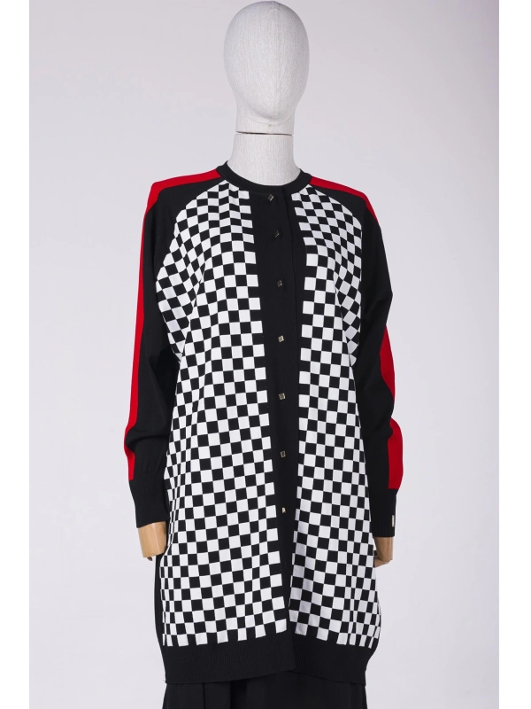 İNVEE 6891 Triko Damalı Hırka - Siyah