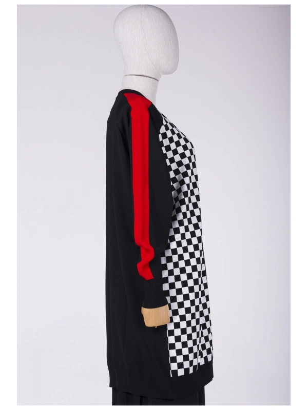 İNVEE 6891 Triko Damalı Hırka - Siyah