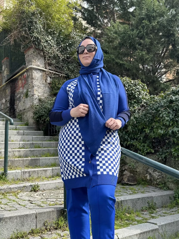 İNVEE 6891 Triko Damalı Hırka