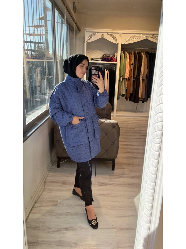 İNVEE 6913 İndigo Kapitone Ceket