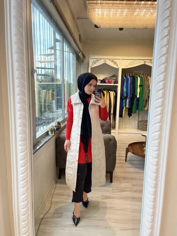 İNVEE 6916 Kapitone Krem Yelek