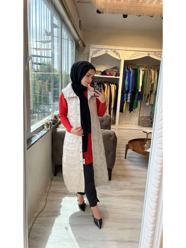 İNVEE 6916 Kapitone Krem Yelek