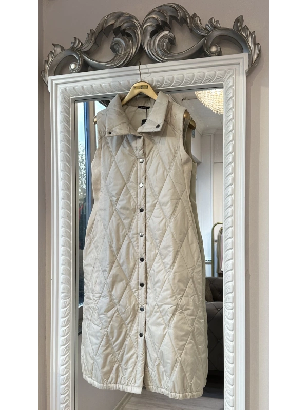 İNVEE Baklava Desenli Kapitone Yelek - Vanilya