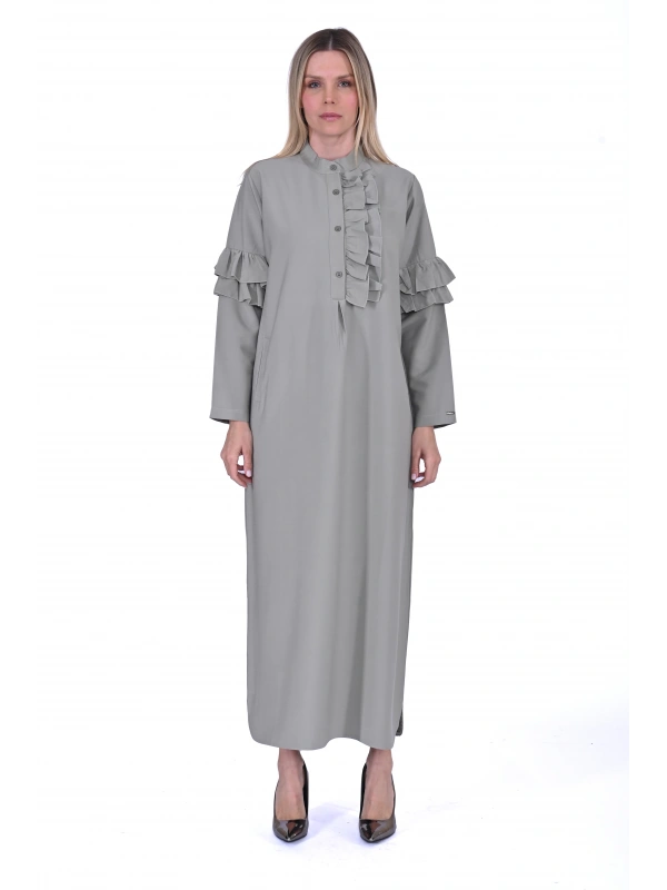 İNVEE 6925 Fırfır Detaylı Küfrengi Elbise