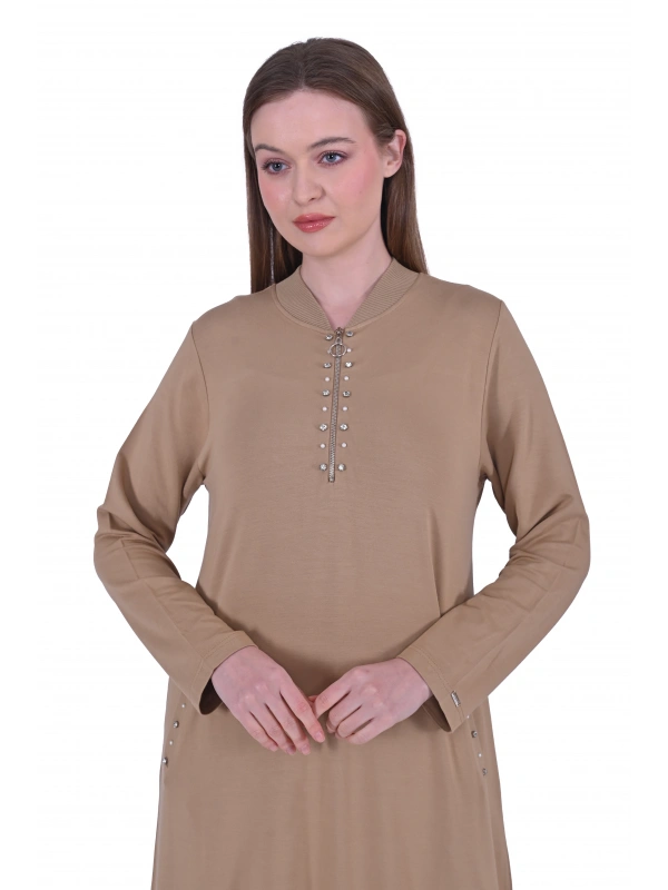 İNVEE 6937 İki İplik Camel Elbise