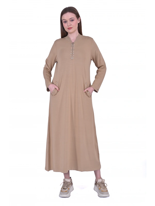 İNVEE 6937 İki İplik Camel Elbise
