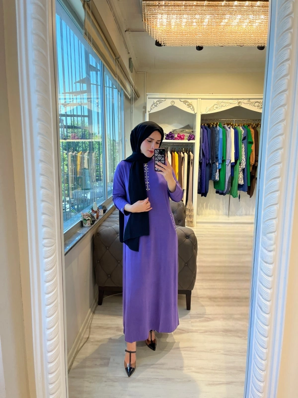 İNVEE 6937 İki İplik Mor Elbise