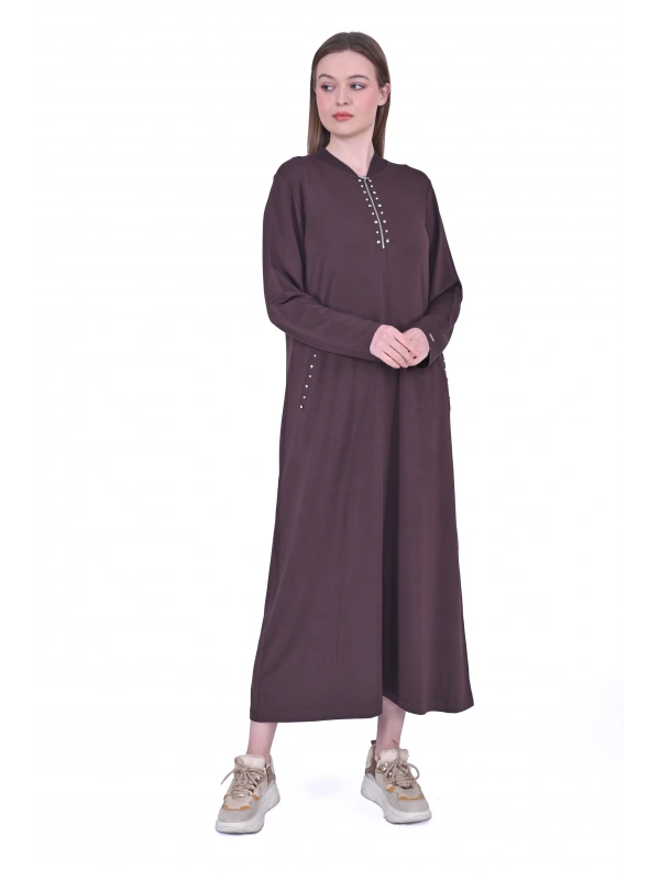 İNVEE 6937 İki İplik Kahve Elbise