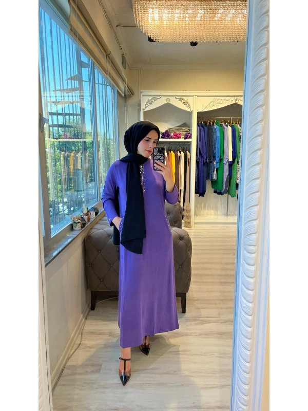 İNVEE 6937 İki İplik Mor Elbise