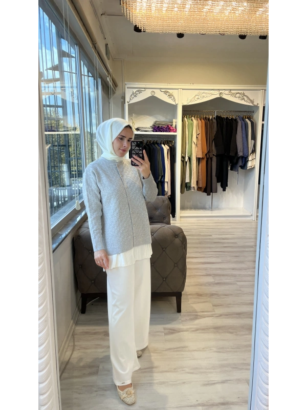 İNVEE 6939 Triko Hırka - Gri