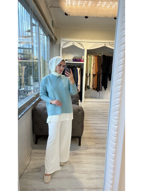 İNVEE 6939 Triko Hırka - Çağla