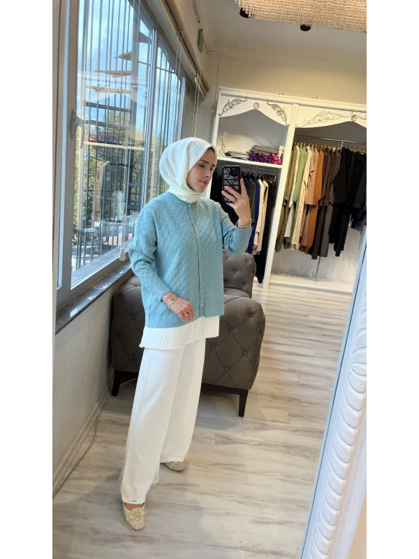 İNVEE 6939 Triko Hırka - Çağla