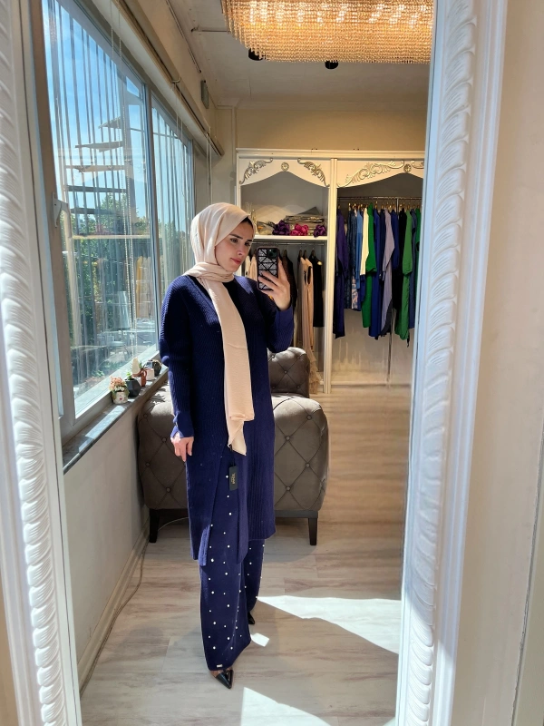 İNVEE 6944 Yırtmaçlı Triko Tunik - Mor