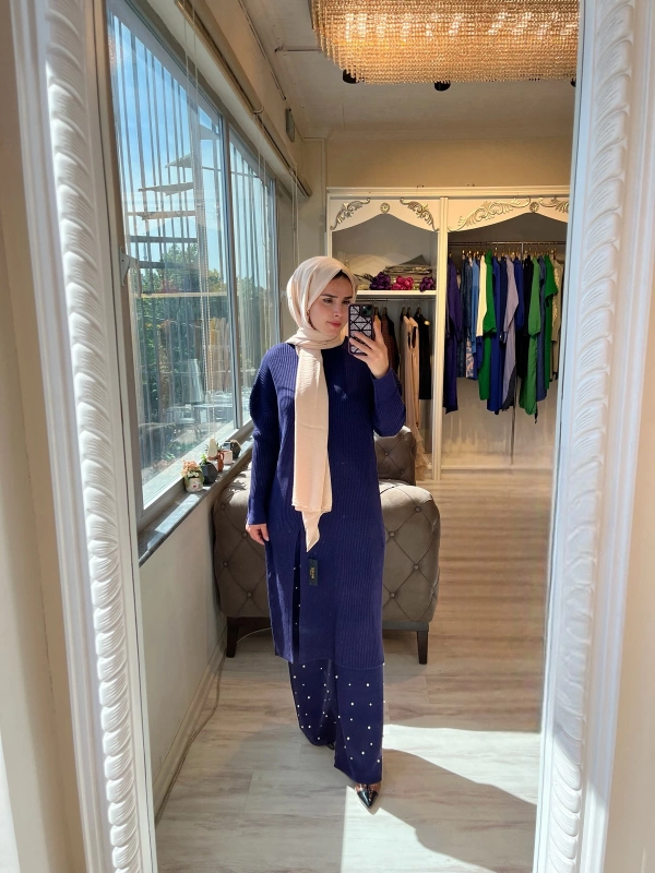 İNVEE 6944 Yırtmaçlı Triko Tunik - Mor