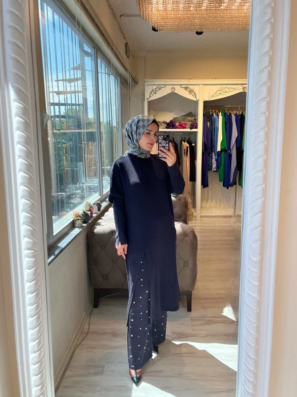 İNVEE 6944 Yırtmaçlı Triko Tunik - Mürdüm