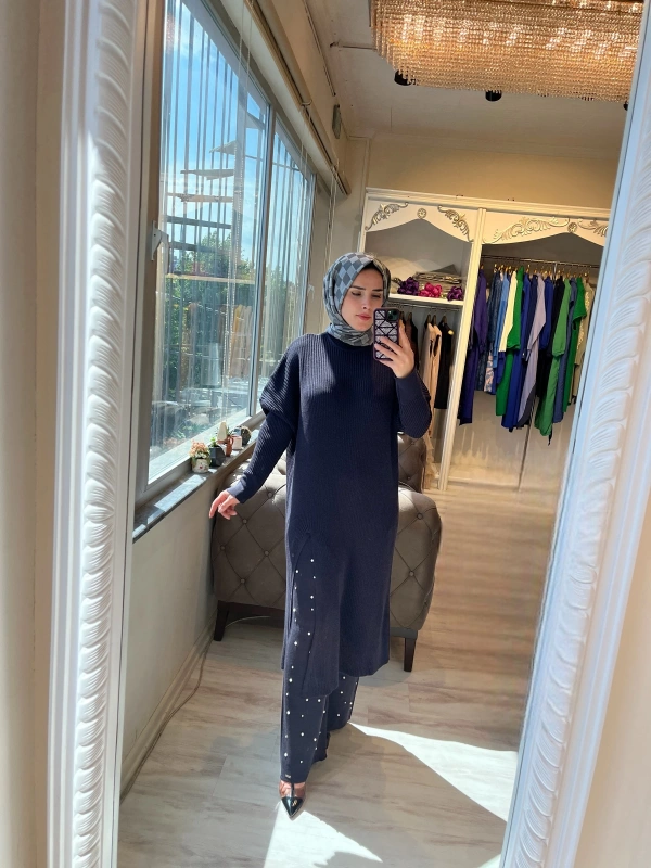 İNVEE 6944 Yırtmaçlı Triko Tunik - Mürdüm