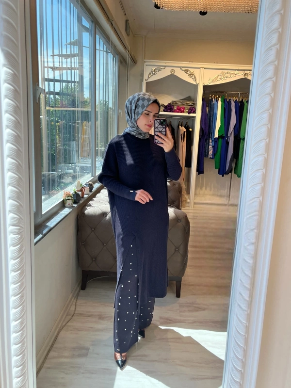 İNVEE 6944 Yırtmaçlı Triko Tunik - Mürdüm