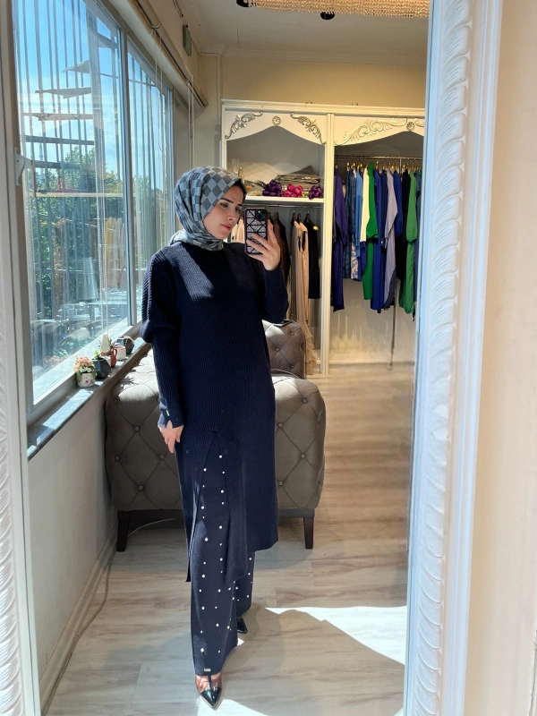 İNVEE 6944 Yırtmaçlı Triko Tunik - Mürdüm