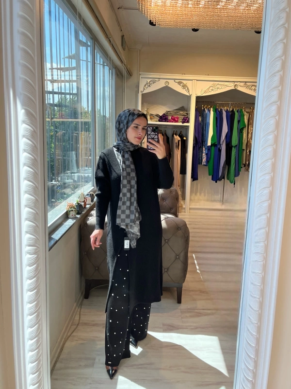 İNVEE 6944 Yırtmaçlı Triko Tunik - Siyah