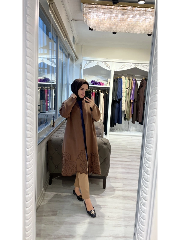 İNVEE 6949 Nakışlı Kaşe Kap - Kahve