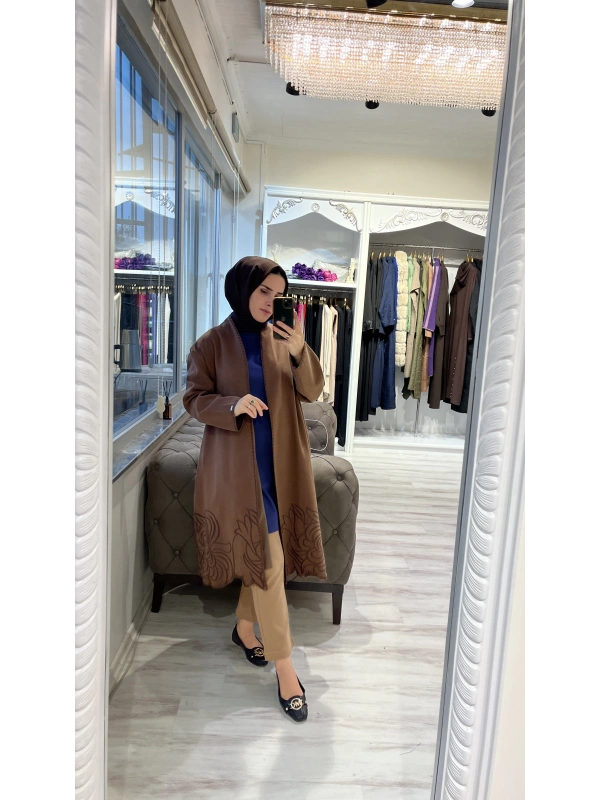 İNVEE 6949 Nakışlı Kaşe Kap - Kahve