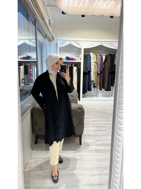 İNVEE 6949 Nakışlı Kaşe Kap - Siyah