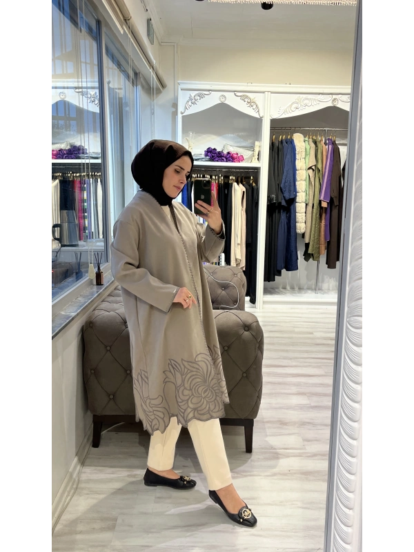 İNVEE 6949 Nakışlı Kaşe Kap - Vizon