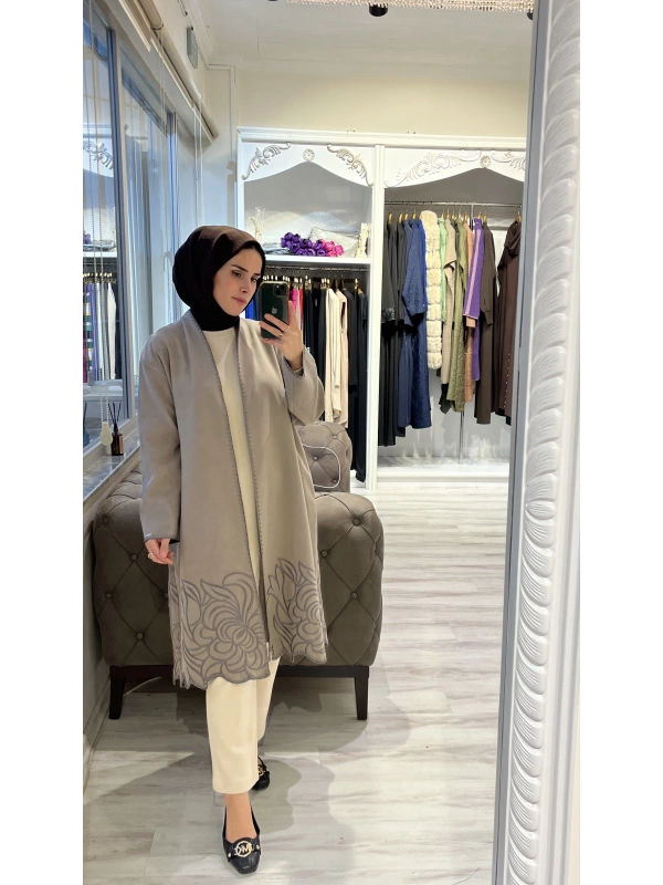 İNVEE 6949 Nakışlı Kaşe Kap - Vizon