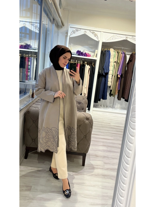 İNVEE 6949 Nakışlı Kaşe Kap - Vizon