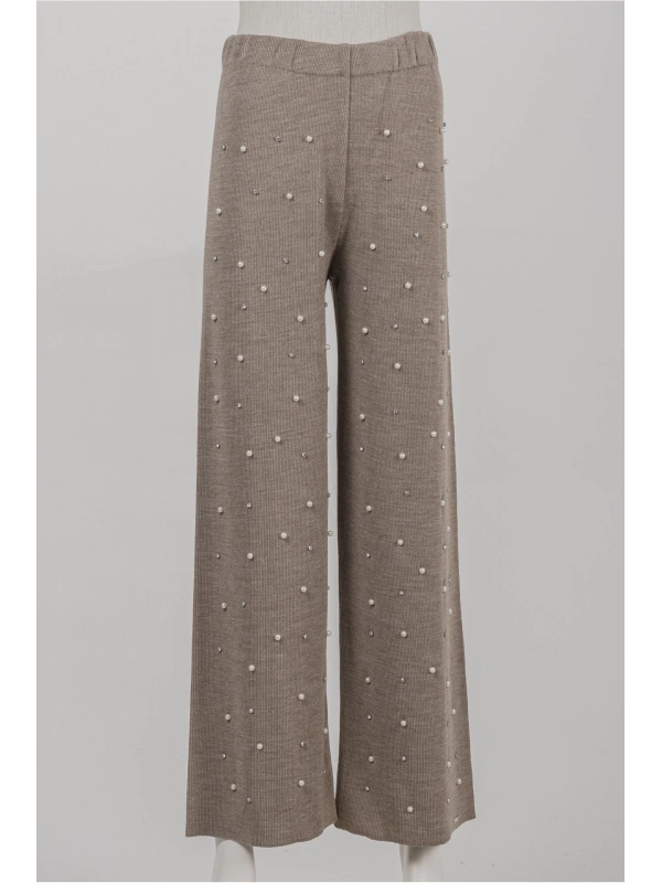 İNVEE 6950 İncili Triko Pantolon - Koyu Bej