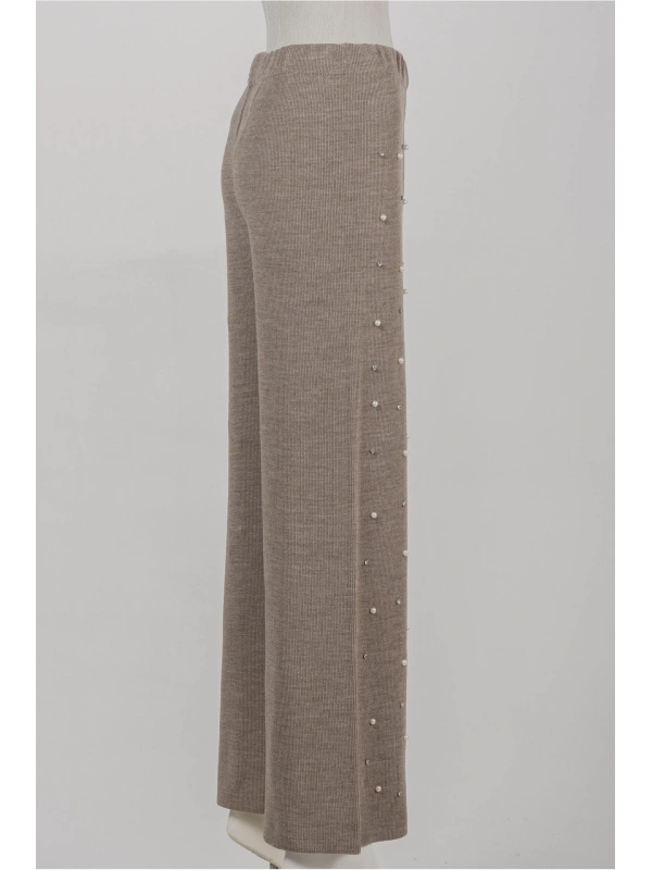 İNVEE 6950 İncili Triko Pantolon - Koyu Bej