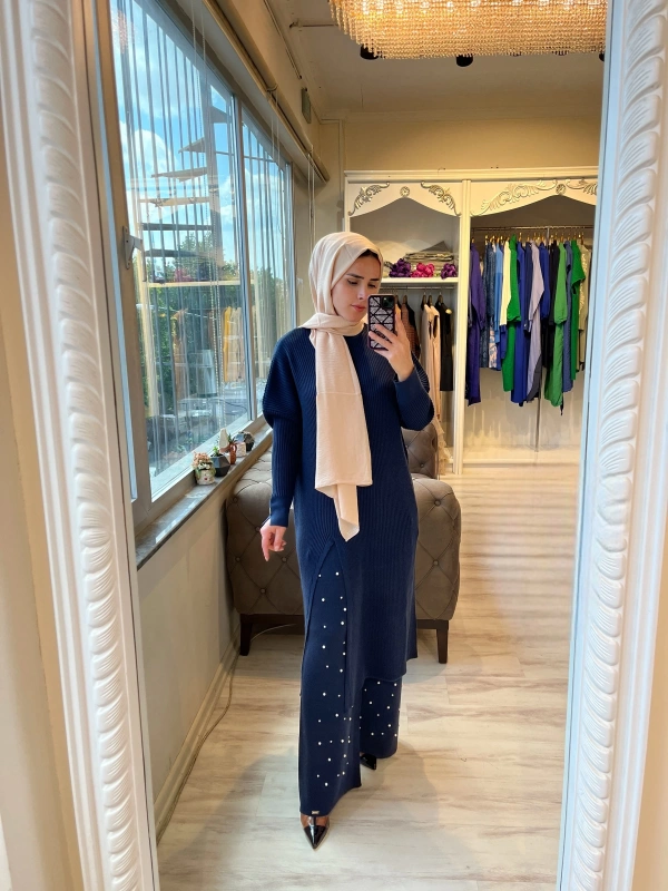 İNVEE 6950 İncili Triko Pantolon - Lacivert