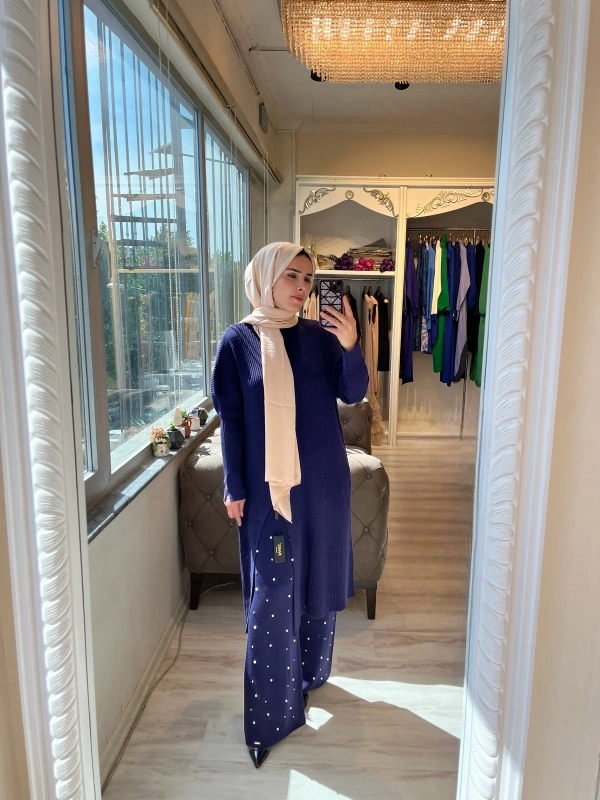 İNVEE 6950 İncili Triko Pantolon - Mor