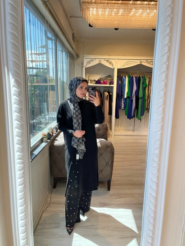 İNVEE 6950 İncili Triko Pantolon - Siyah