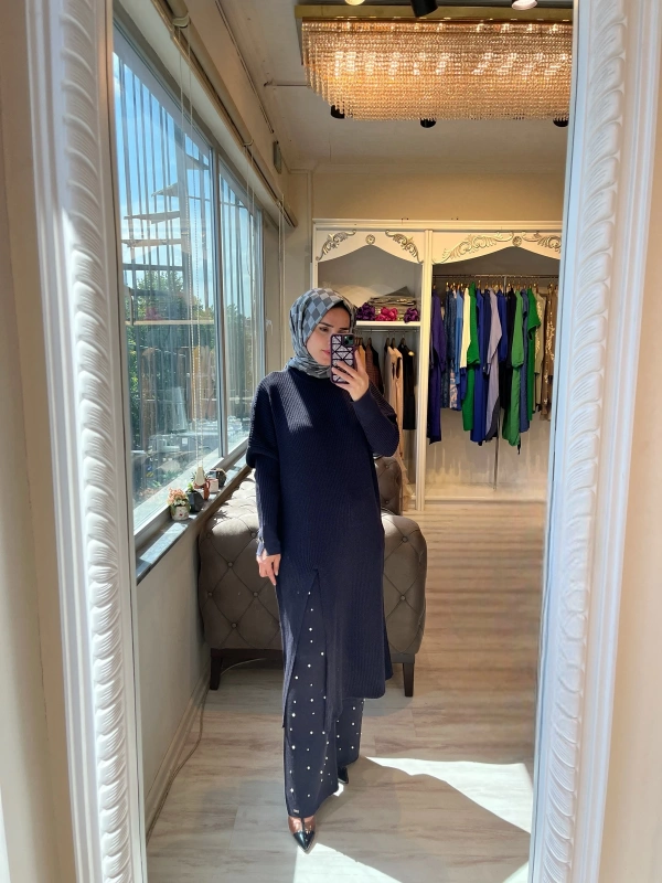 İNVEE 6950 İncili Triko Pantolon - Mürdüm