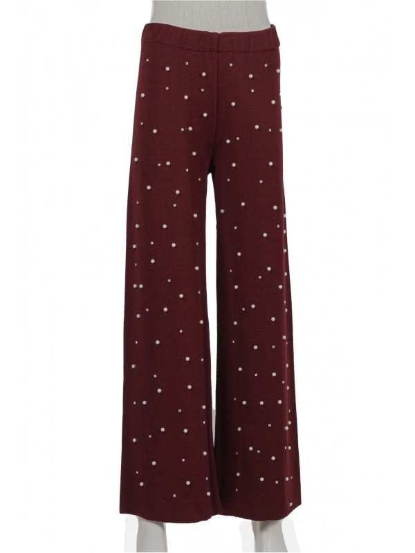 İNVEE 6950 İncili Triko Pantolon - Bordo