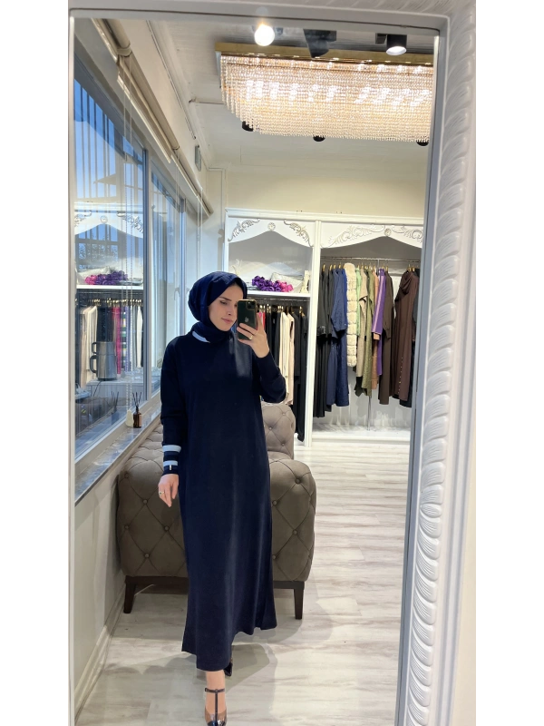 İNVEE 6953 Yün Karışımlı Triko Elbise - Lacivert