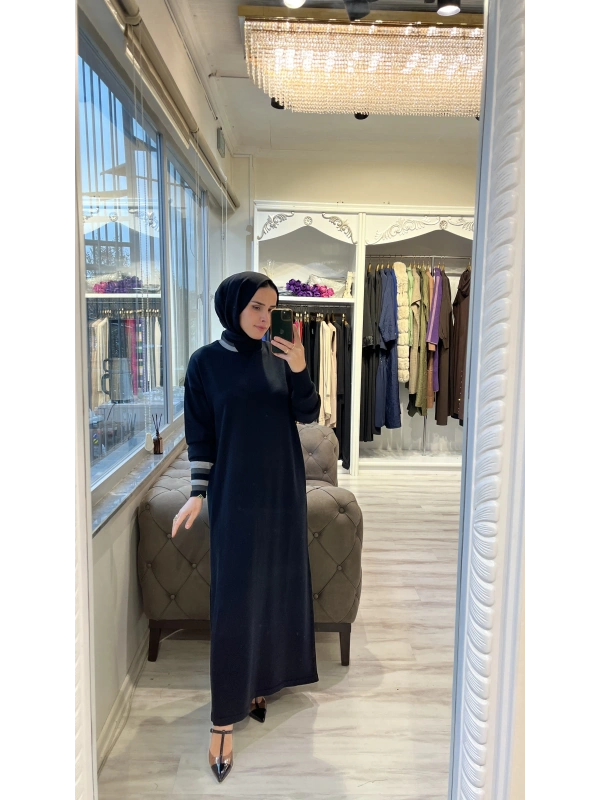 İNVEE 6953 Yün Karışımlı Triko Elbise - Siyah